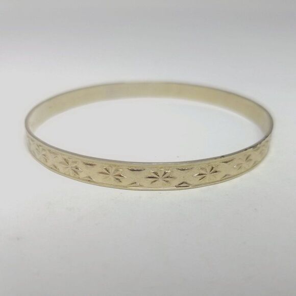 Vintage Starburst Floral Design Bangle Bracelet, Stacking, Metal, Estate - Picture 5 of 5